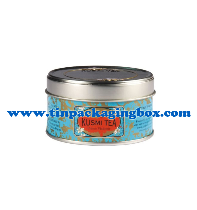 Round tea tin box for  KUSMI tea brand