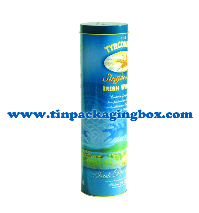 Round tall tin can for Whisky packaging Wine Tin Box