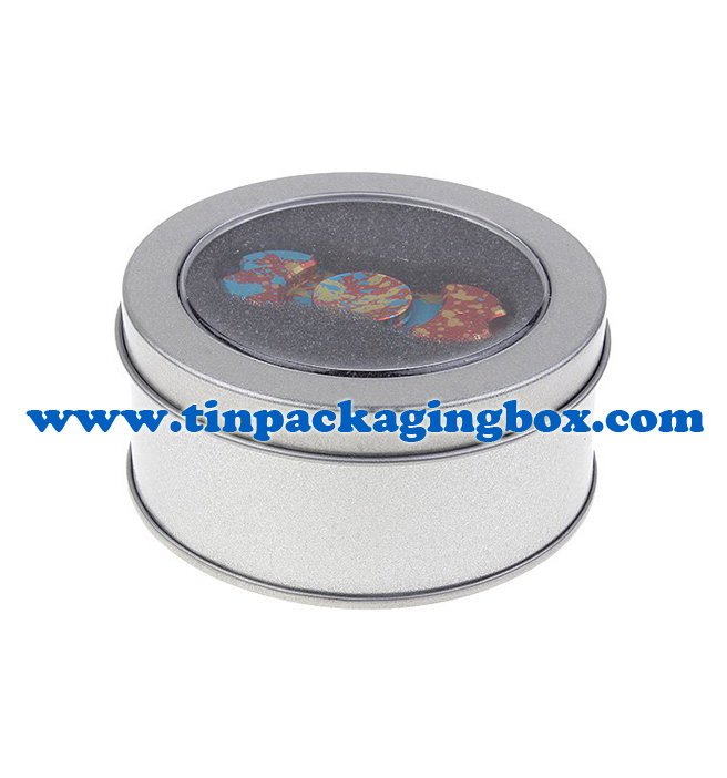 Round Gift Tin Container With PVC Window for Popular metal fidget spinner toy packaging