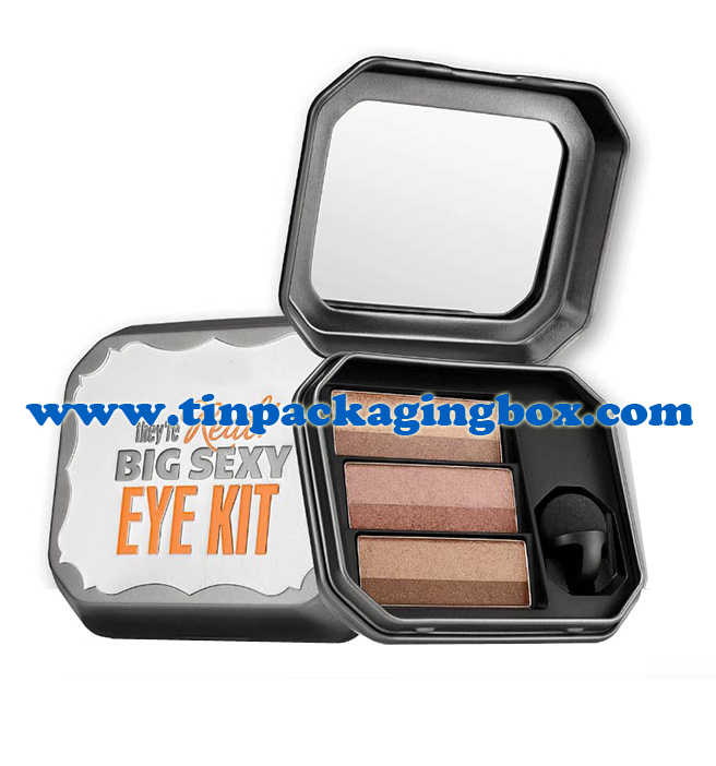 Octagonal shape eyeshadow tin box with mirror for sexy eye kit