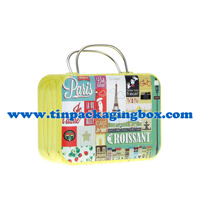 gift tin suitcase tin box with handle for wedding to pack chocolate or candy