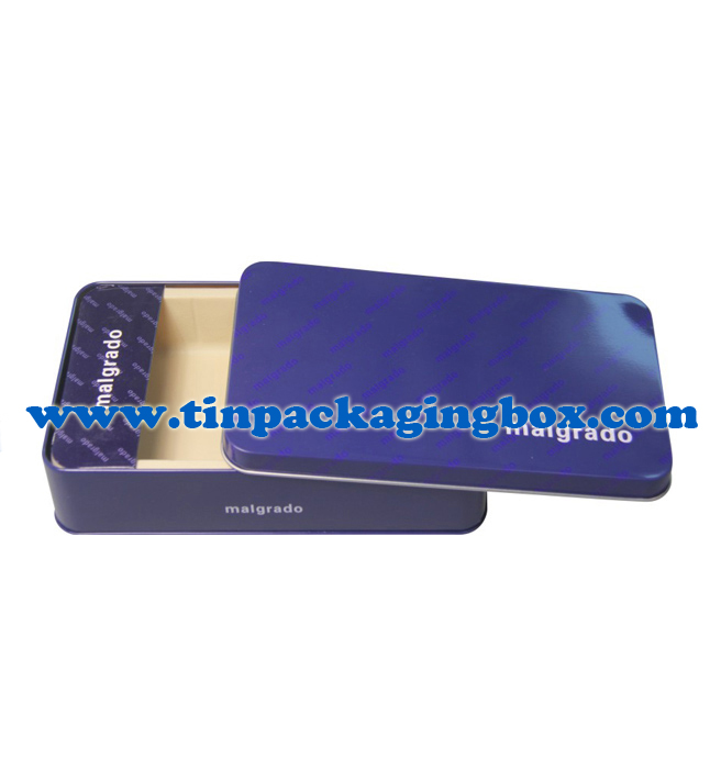 Long wallet tin packaging box with flocked tray