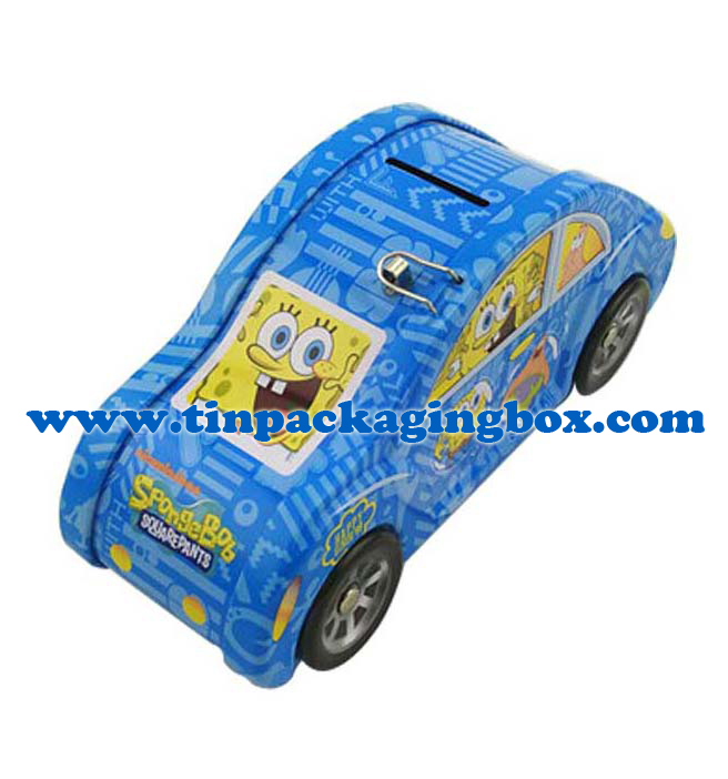 Car shape tin money box coin bank with lock and Coin slit