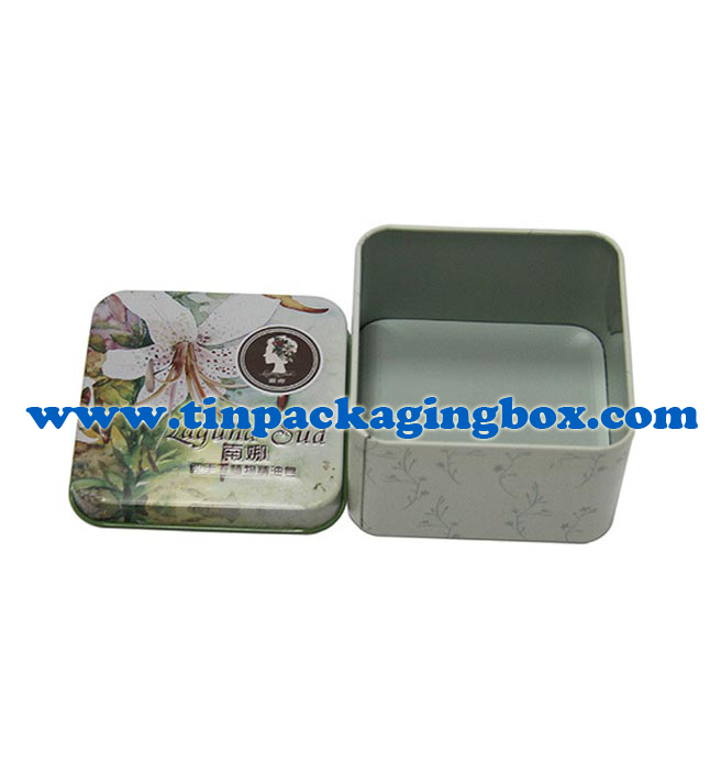 Square shape handmade soap tin box with flocked tray and raised Logo