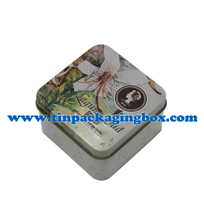 Square shape handmade soap tin box with flocked tray and raised Logo