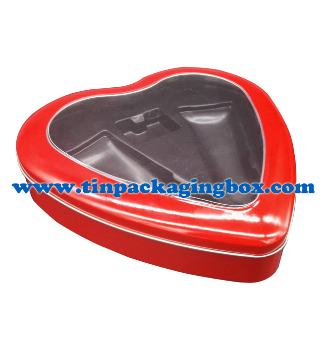 Red color gift heart tin box sets with clear PVC window to see through