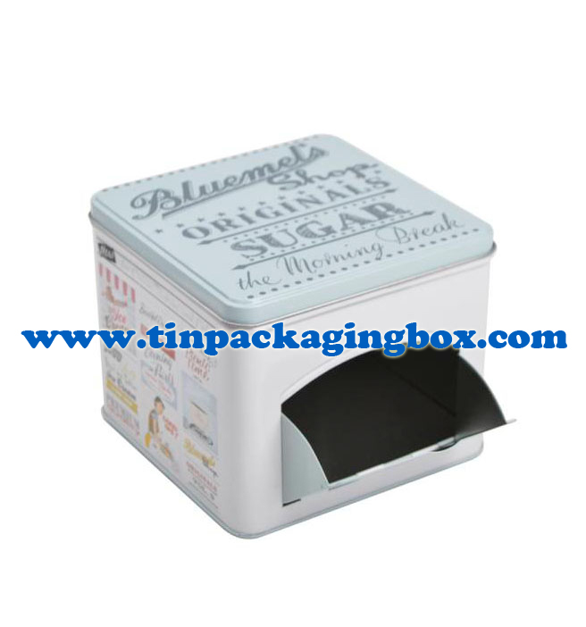 Square shape tea & coffee bags tin dispenser box