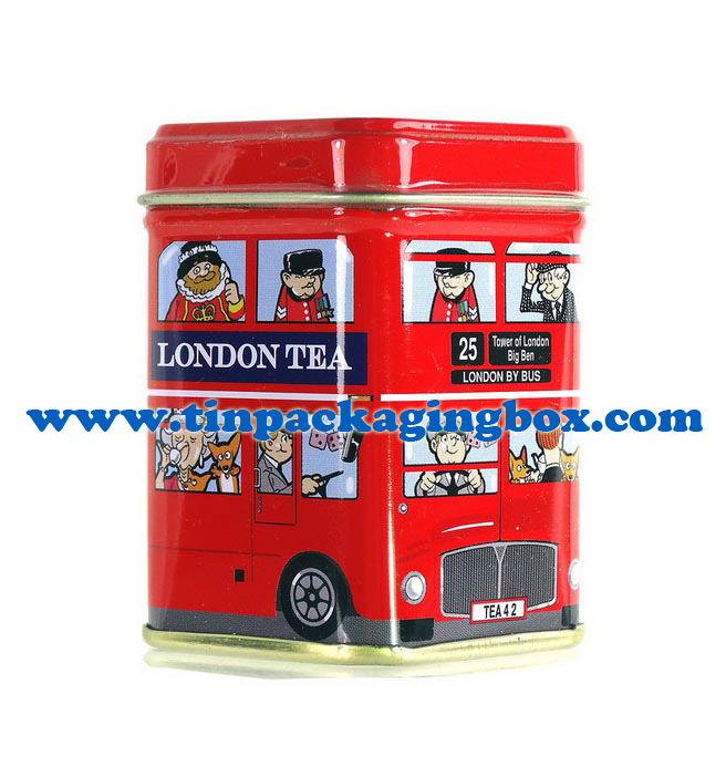 mini square tea tin box 25g with London bus design and display gift box