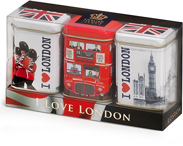 mini square tea tin box 25g with London bus design and display gift box
