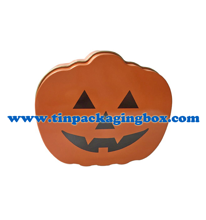 Halloween holiday pumpkin design gift tin box for candy & chocolate packaging