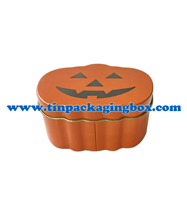 Halloween holiday pumpkin design gift tin box for candy & chocolate packaging