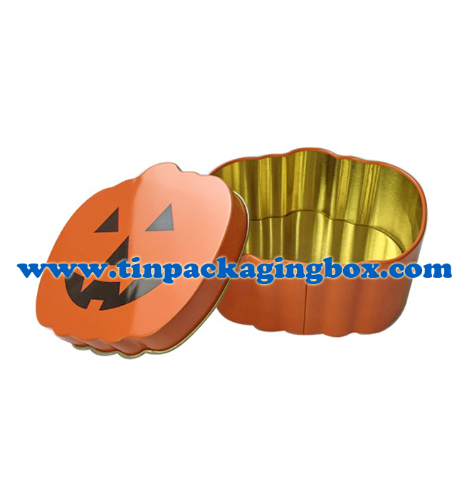 Halloween holiday pumpkin design gift tin box for candy & chocolate packaging