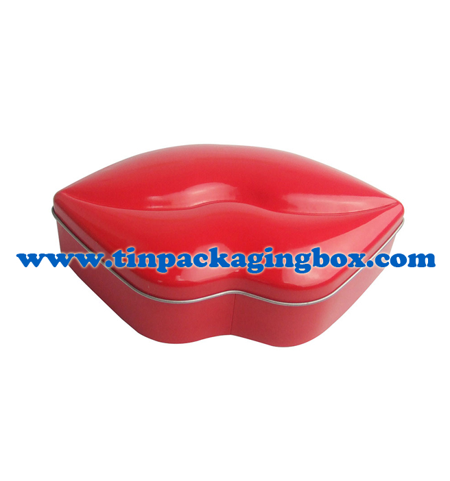 lip shape red tin box for cosmetics packaigng