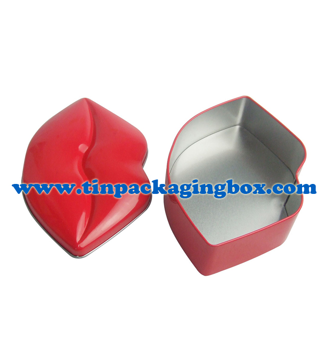 lip shape red tin box for cosmetics packaigng