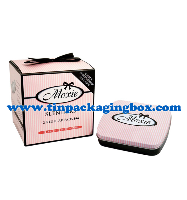 mini size hinged lid sanitary pad tin box