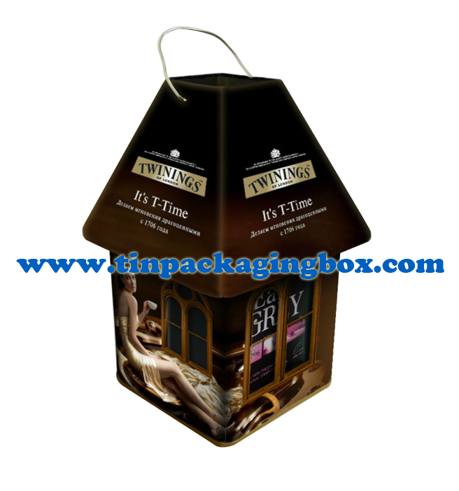 lantern design chocolate tin box tea can with hollow cut and secondary use as metal candle holder