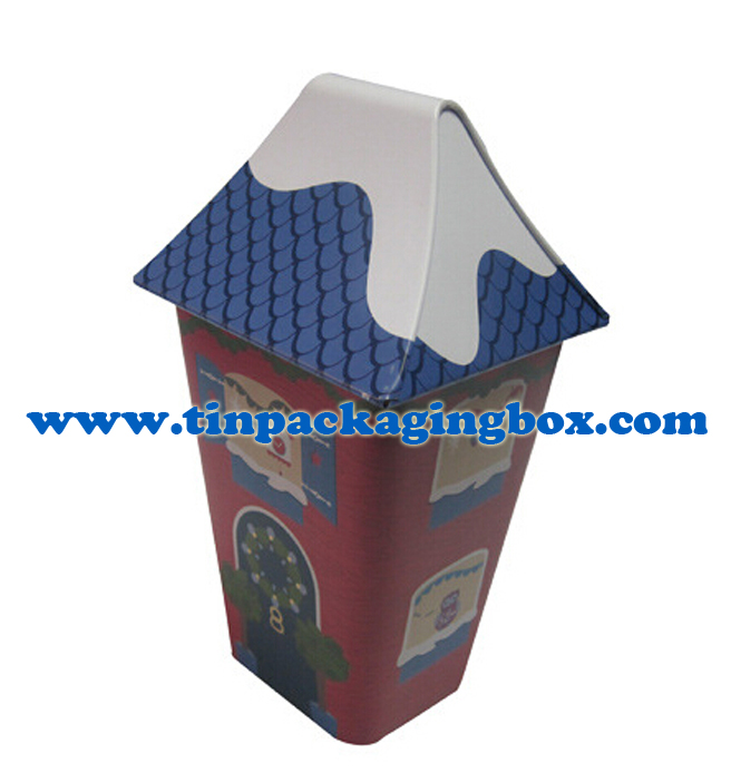 Christmas holiday decorative house shape tin box