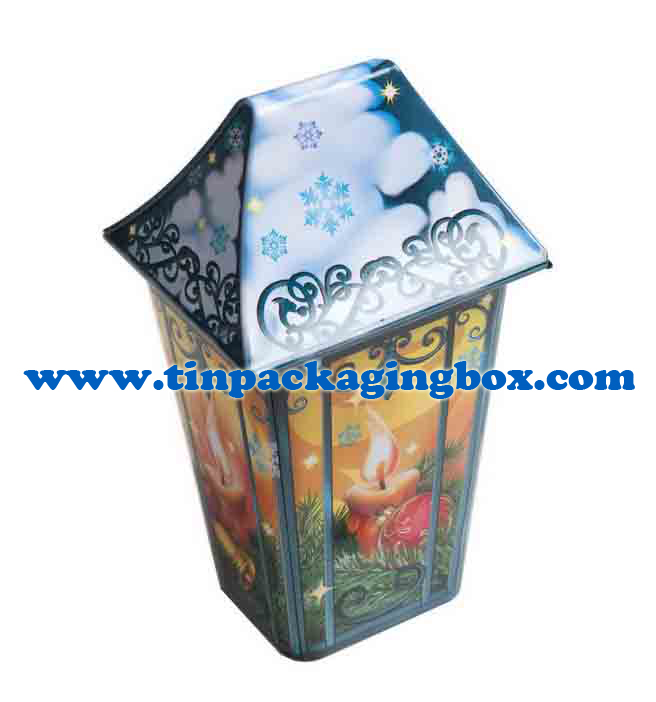 Christmas holiday decorative house shape tin box