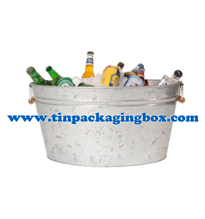 galvanized steel large size oval tubs beer buckets 40Litres with wooden grip