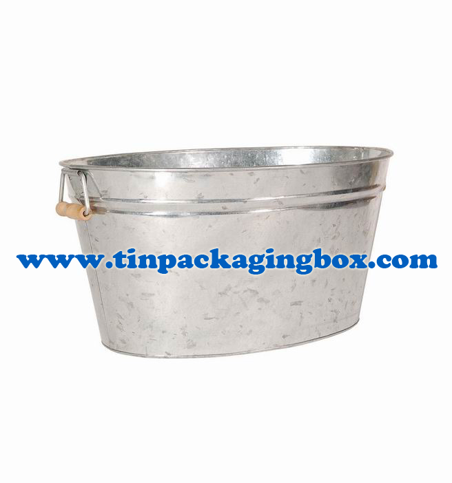 galvanized steel large size oval tubs beer buckets 40Litres with wooden grip