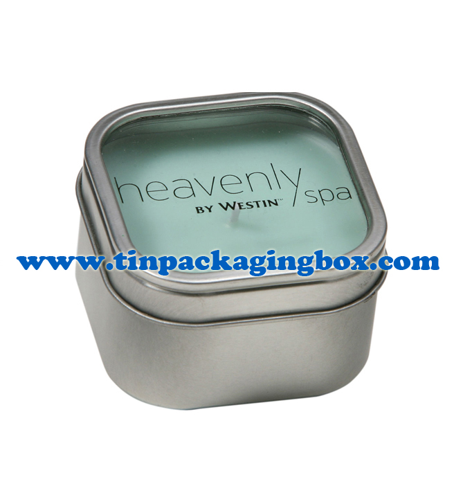 4oz square shape travel soy candle tin container with clear window