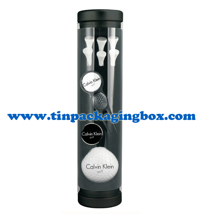 Clear PVC PET Plastic tube with metal tin lid bottom for golf ball packaging