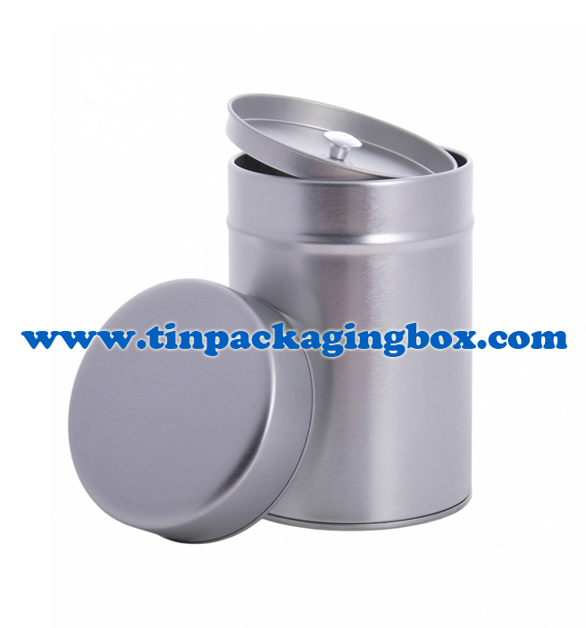 silver plain round tea tin can with airtight double lids