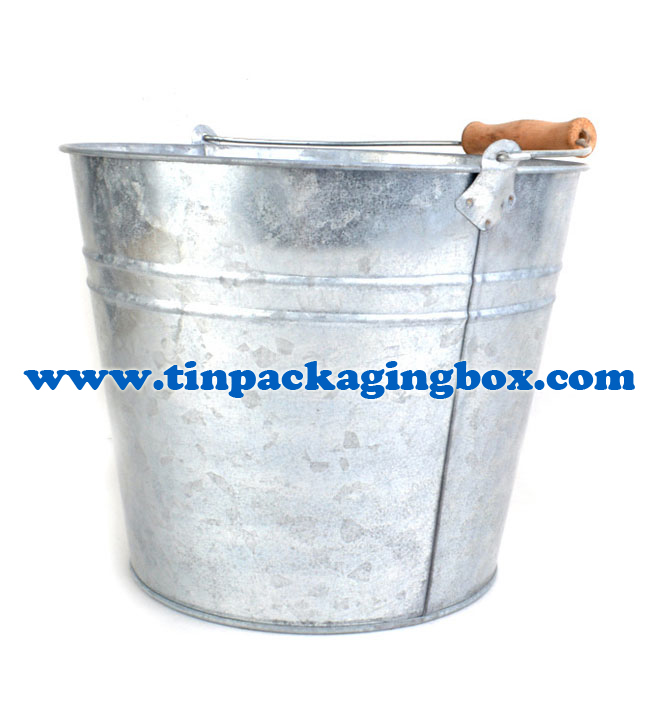 5 QUARTER Galvanized steel zinc finish ice bucket beer cooler with wooden grip and custom label