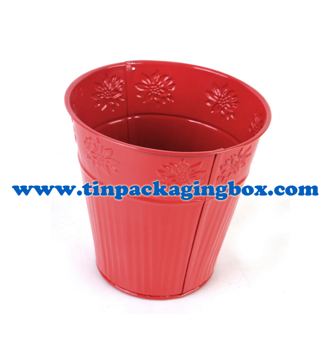 powder coated red color galvanized steel metal storage bucket with embossing pattern