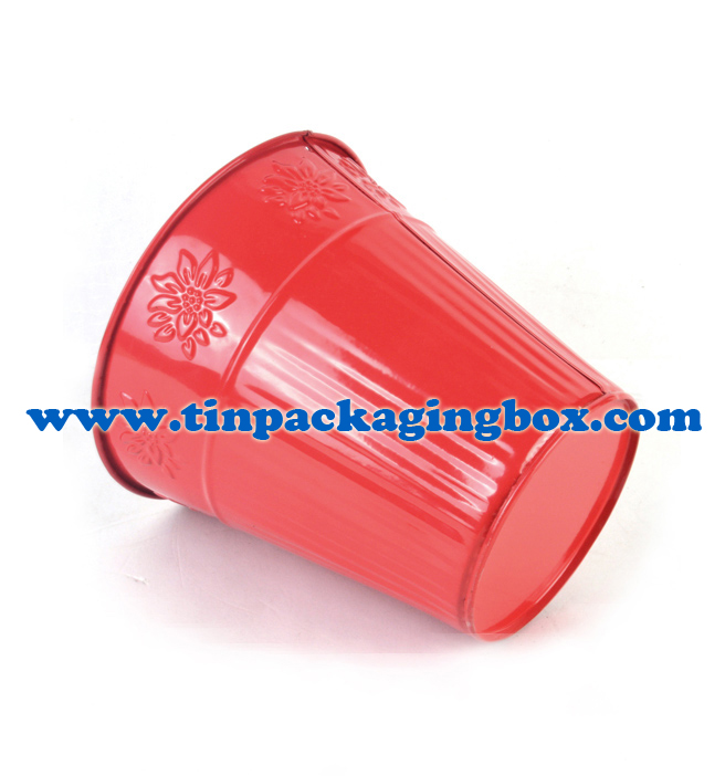 powder coated red color galvanized steel metal storage bucket with embossing pattern
