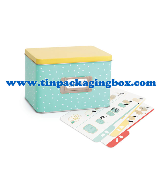 Custom Order Rectangular Shape Metal Recipe Card Tin box with card holder