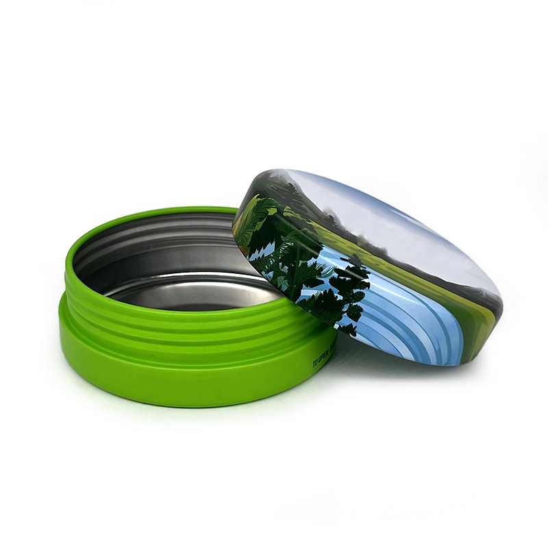 Custom printing round CR tin child resistant/proof tin box press & twist opening system