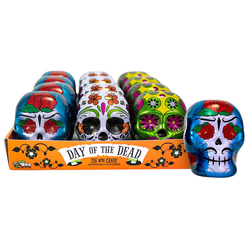 Halloween holiday 2D flat and 3D skull shape mint tin case candy box