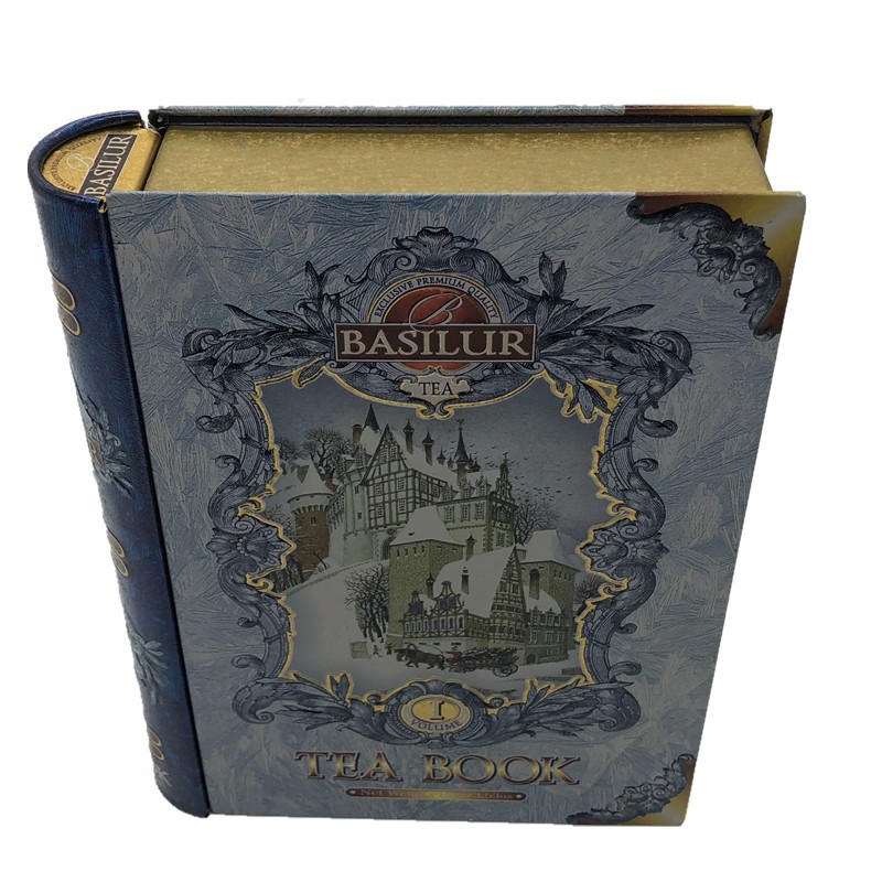 Custom printing crackle finish book shaped gift tea tin box with crystal oil