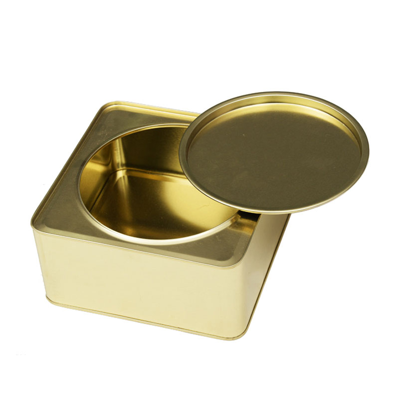 Food Grade Gold Color Square tin box with airtight pry lid double lids for egg rolls and cookies packaging