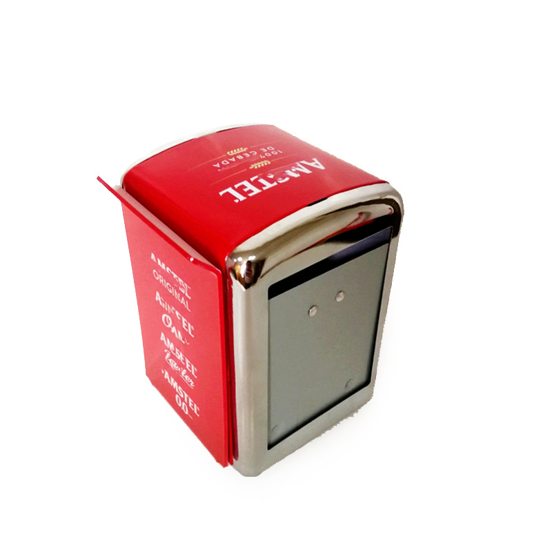 Promotional metal tin tissue dispenser box napkin holder with spring and menu holder