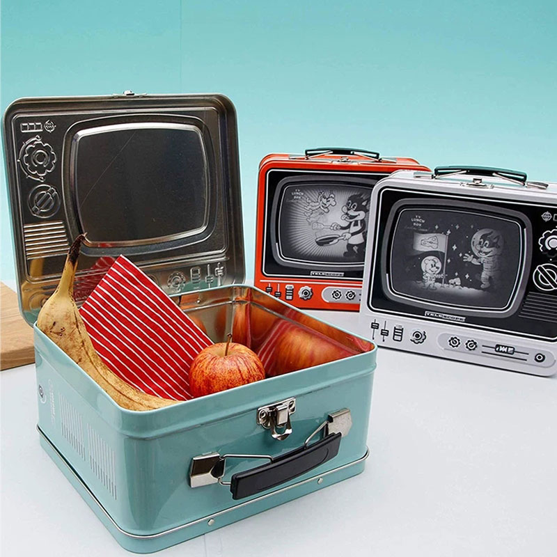 TV & Radio design metal tin lunch box picnic tin with metal clasp and handle