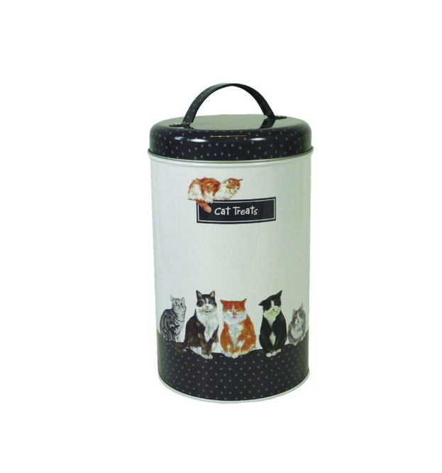 large size cat & dog treats pet food storage tin container metal can with handle