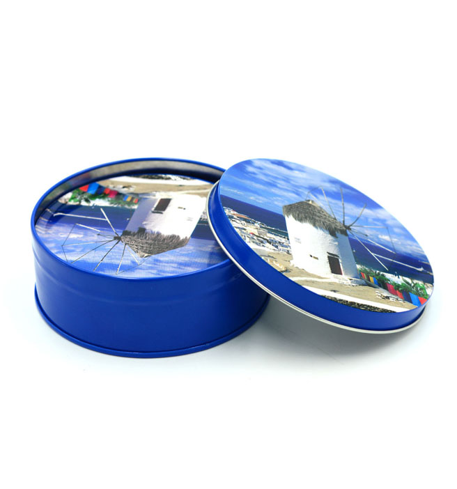 Promotional round metal tin coaster sets with cork