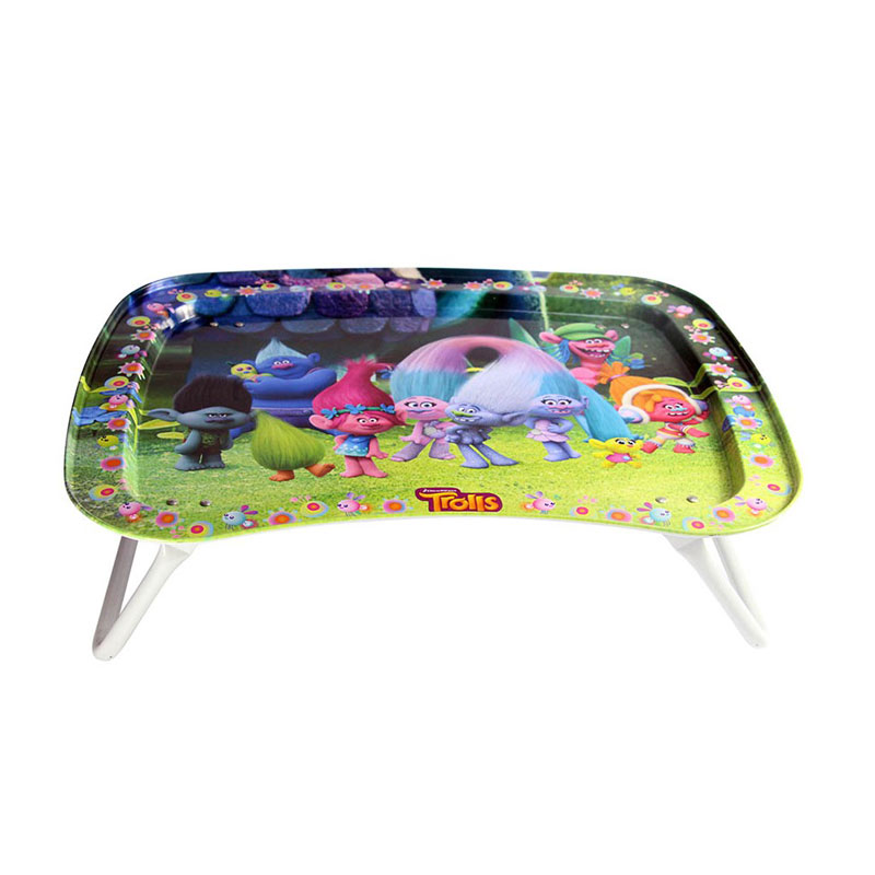 Metal tin serving tray table with foldable legs