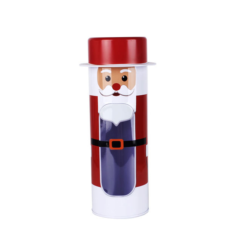 Santa tin box round tin tube with hat lid