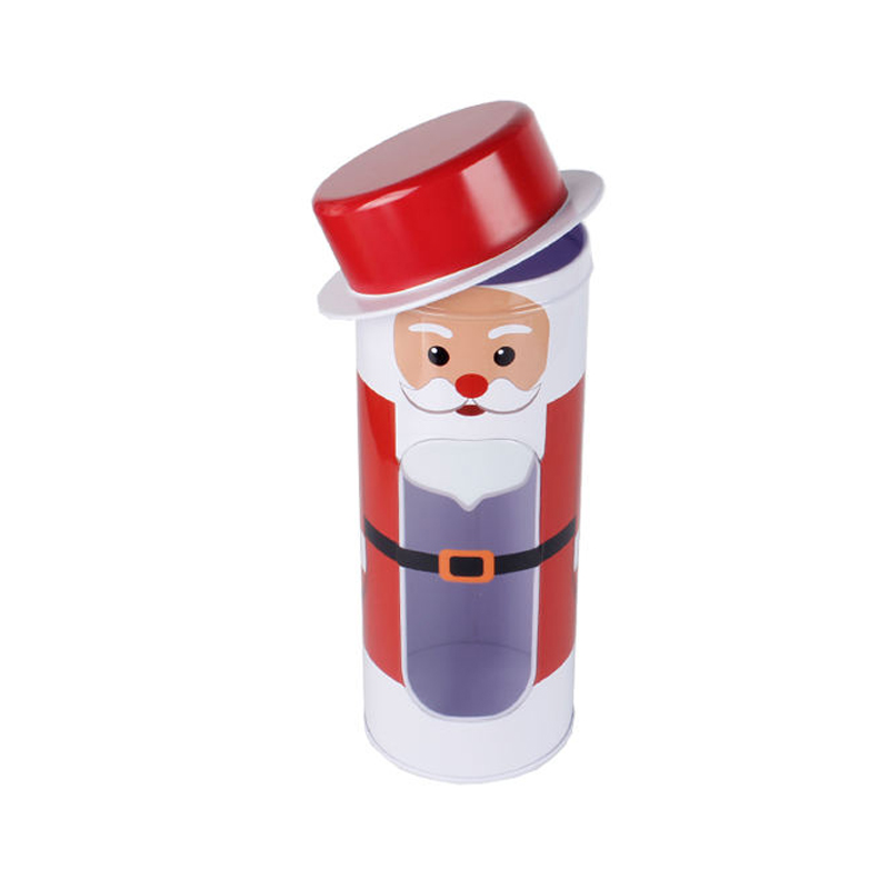 Santa tin box round tin tube with hat lid