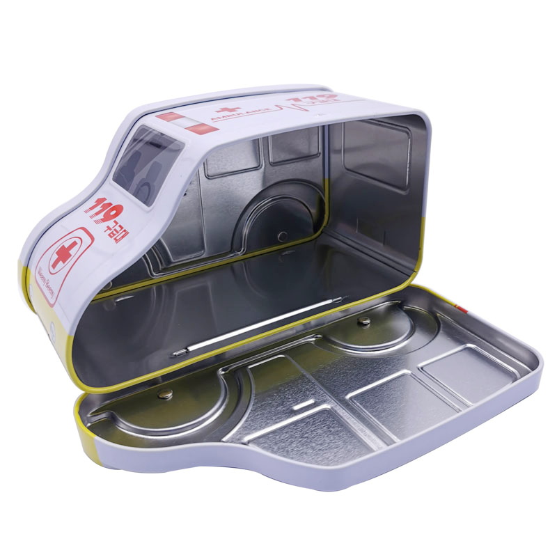 119 Ambulance car tin box with 4 wheels-metal-can