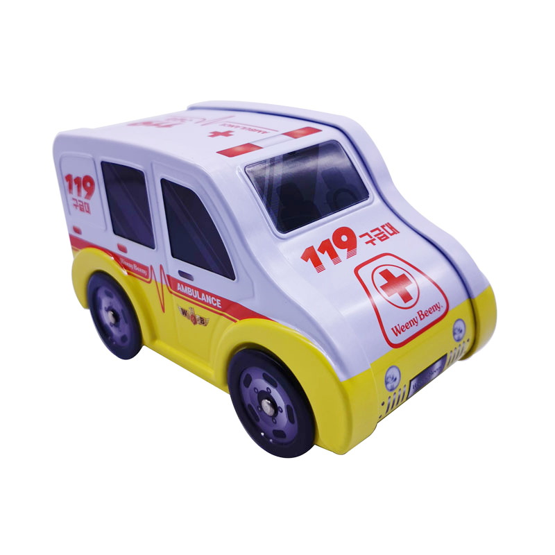 119 Ambulance car tin box with 4 wheels-metal-can