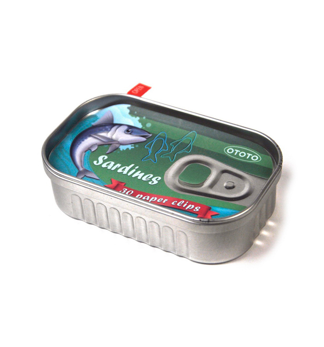 Sardine style tin can metal box for paper clips storage