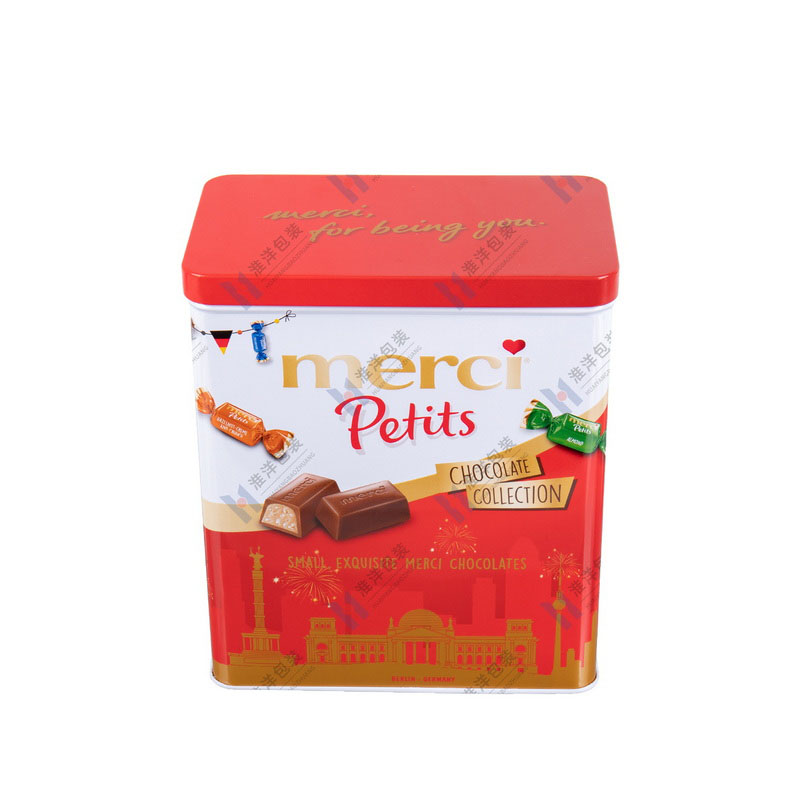 food grade rectangular tall chocolate tin box with detached lid