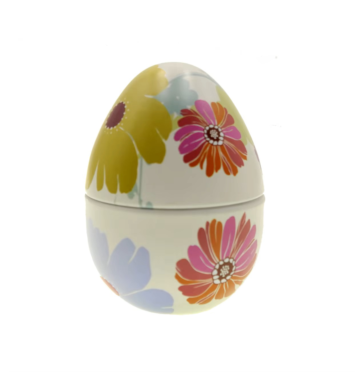 2 parts small egg shape jewelry tin box with foam and pad for ring and ear stud