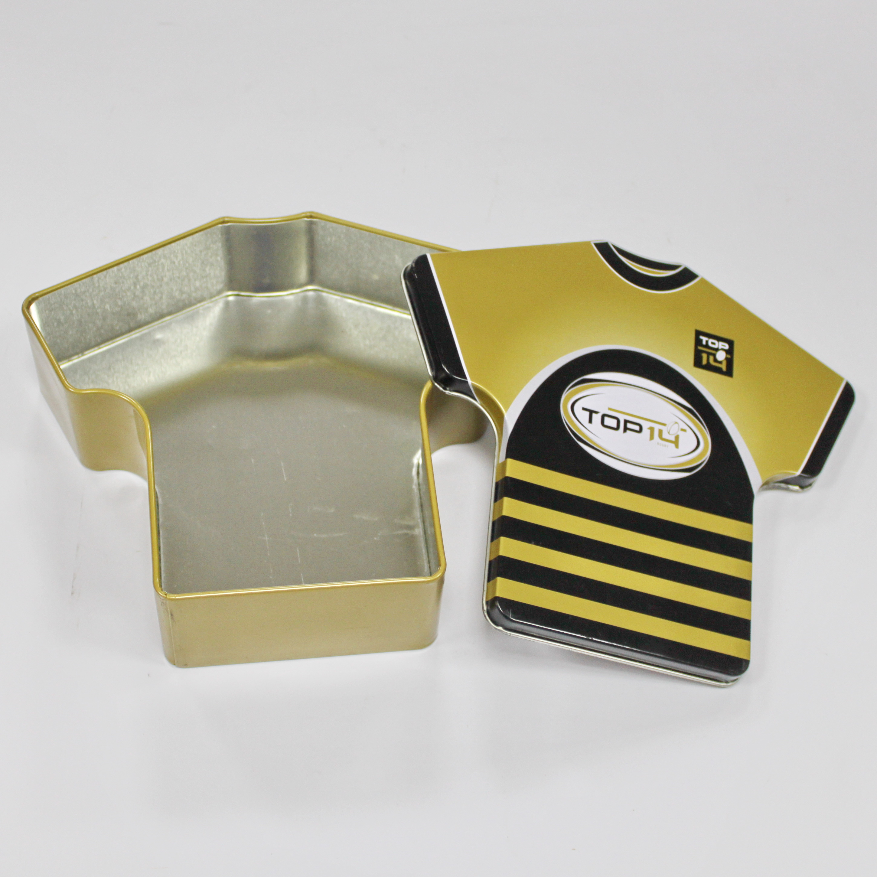 Customizable Embossed Recyclable Tinplate T-shirt Shaped Container for Facial Masks Clothing Packaging