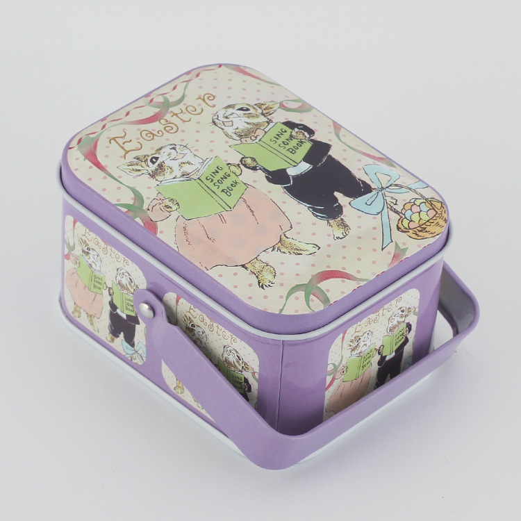 Rectangular Handle-Equipped Metal Tin