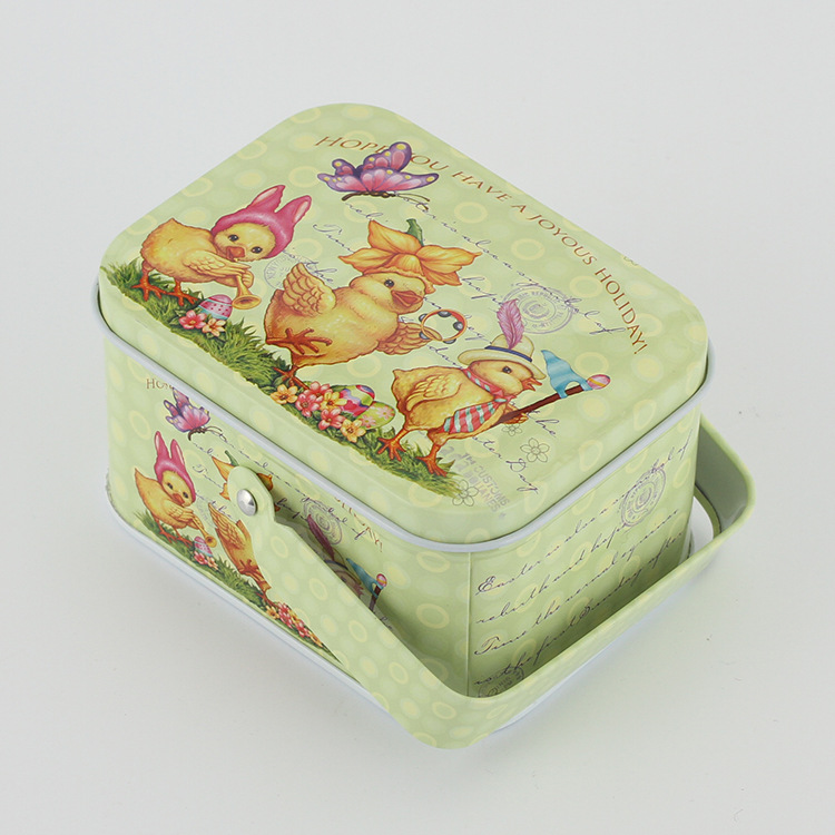 Rectangular Handle-Equipped Metal Tin
